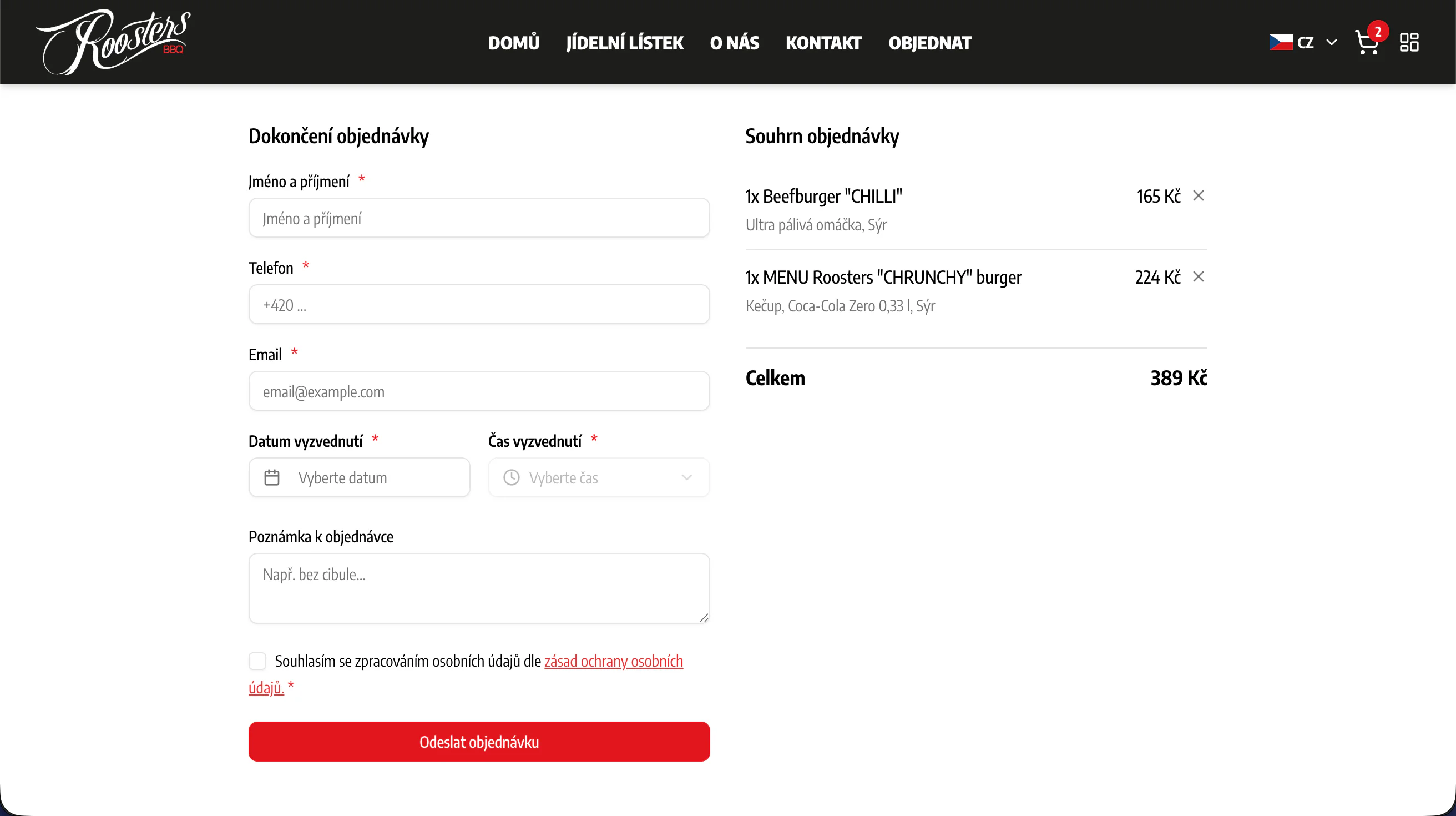 Košík a online objednávky